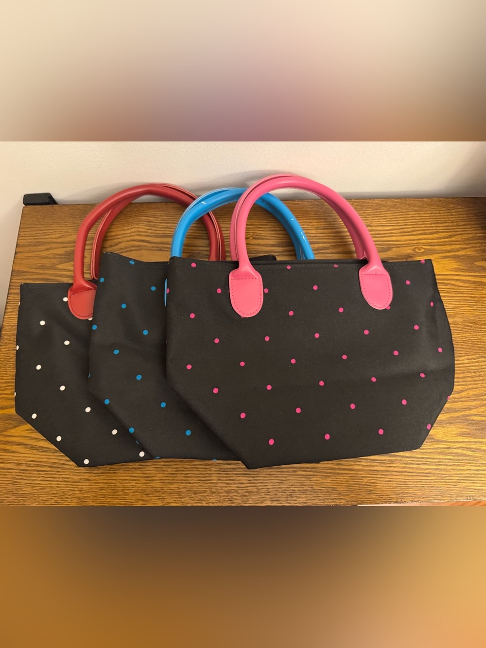 Vintage Y2K Polka Dot Mini Tote Bags Contrast Handles Lot of 3